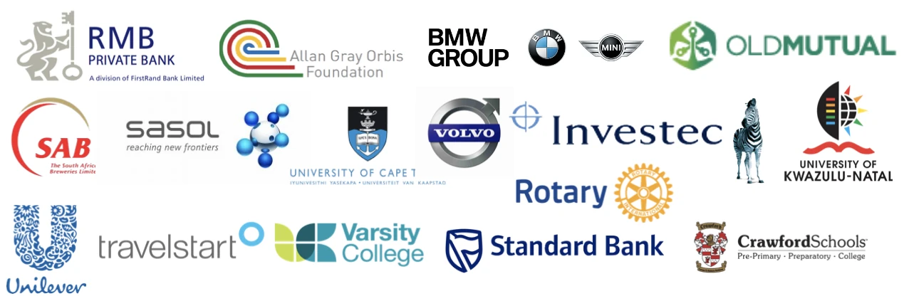 Clients: RMB Private Bank, Allan Gray Orbis Foundation, BMW Group, Old Mutual, SAB, Sasol, UCT, Volvo, Investec, UKZN, Rotary, Unilever, Travelstart, Varsity College, Standard Bank, Crawford Schools